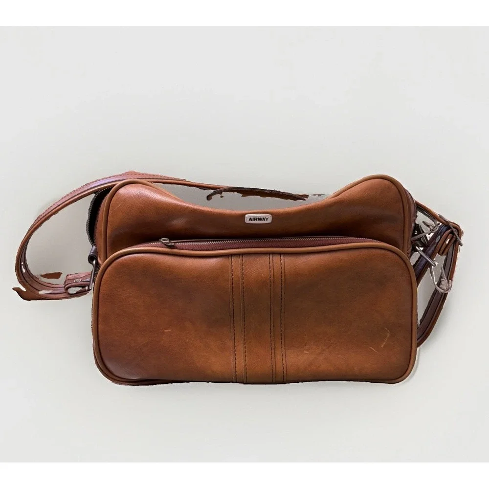 Vintage Brown Airway Travel Weekender Carry On Bag Retro 70s